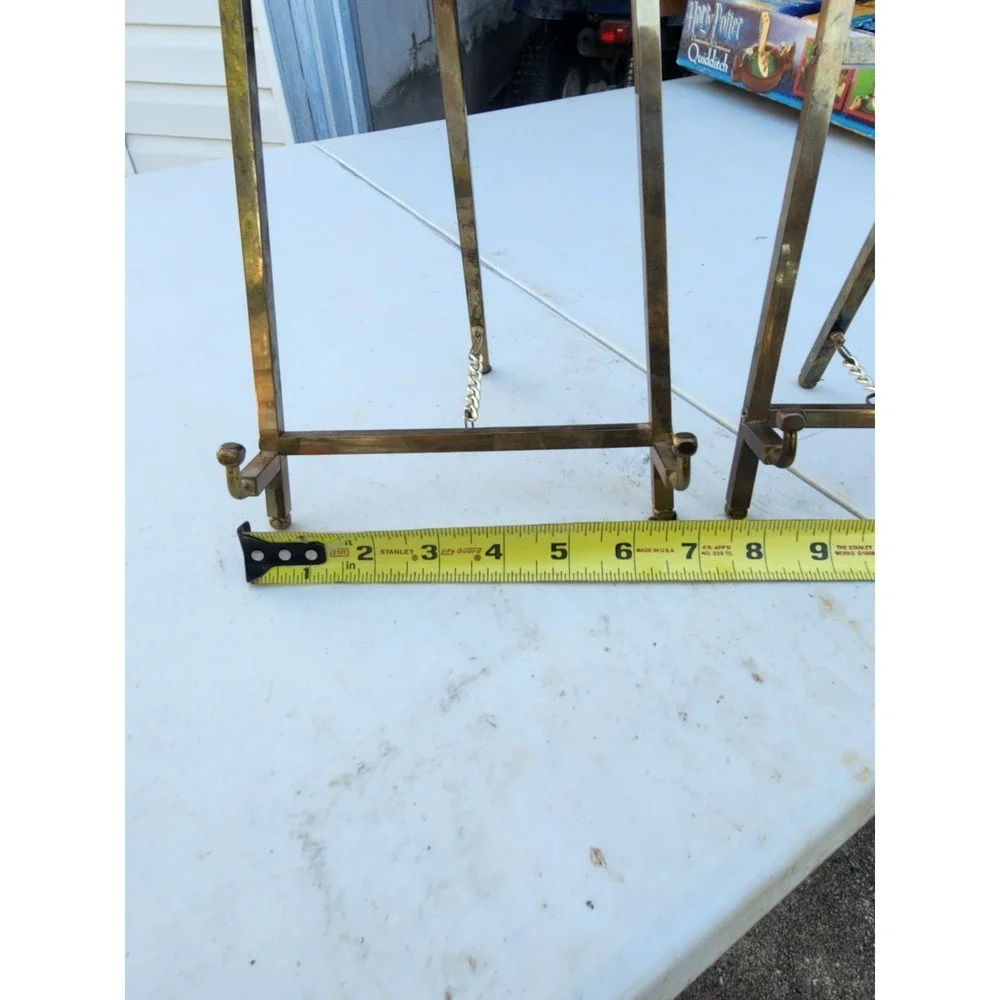 Vintage Set Of 2 Solid Brass Easel Display Stands Large & Medium